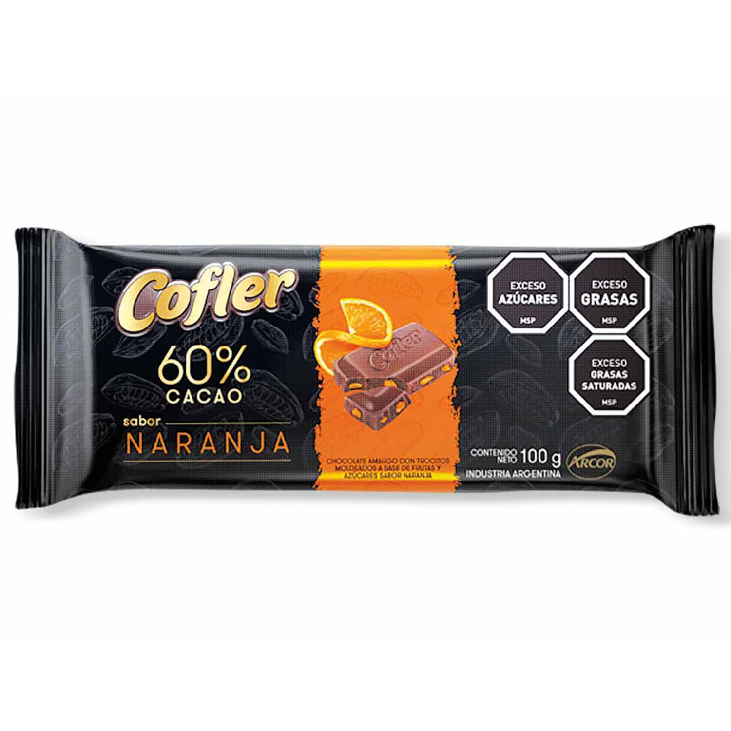 7790580141776 CHOCOLATE ARCOR COFLER 60% CACAO 100 GRS. NARANJA