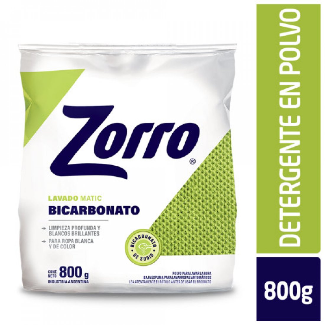 7790990003848 JAB. POLVO EL ZORRO MATIC DP. 800 GRS. C/BICARBONATO (47011)