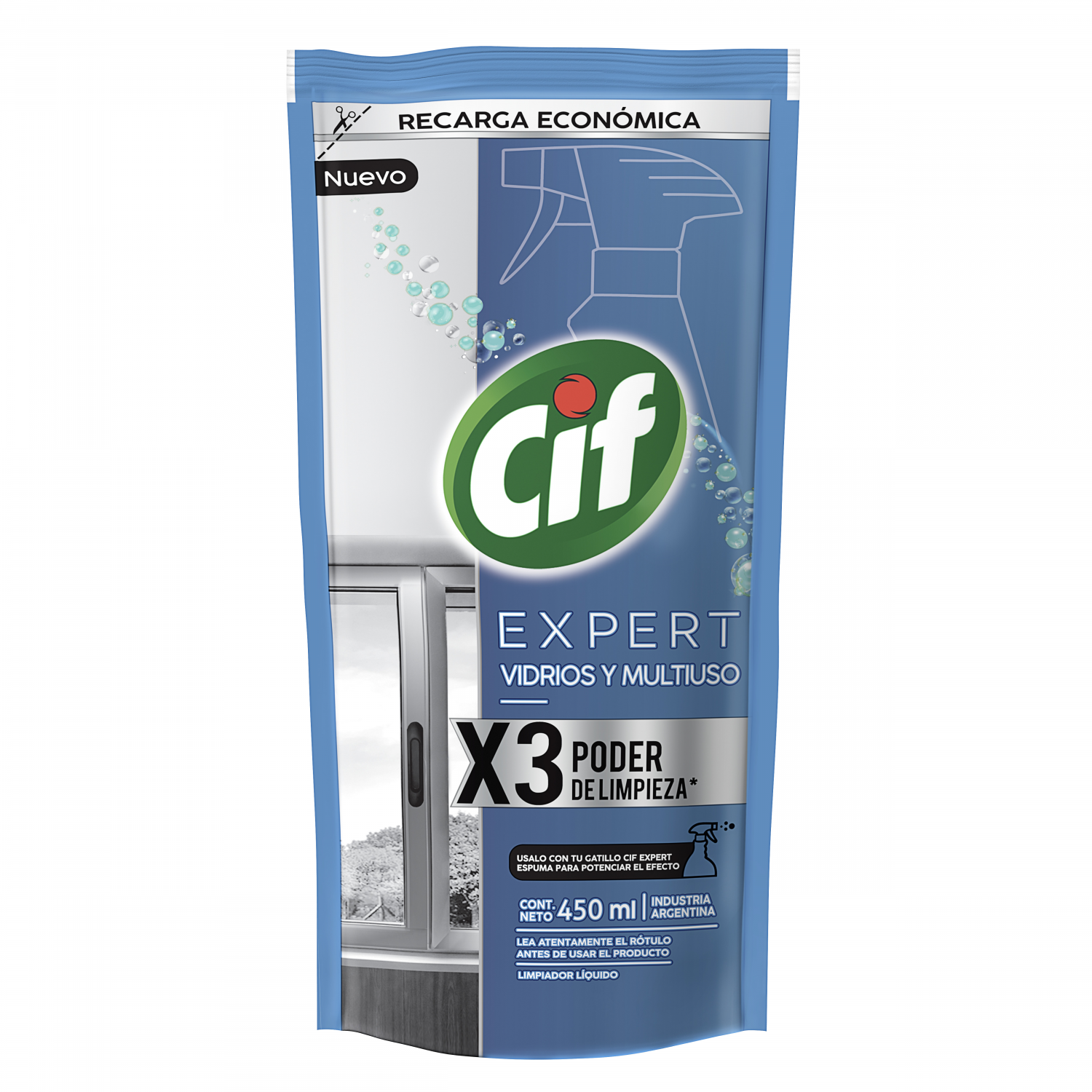 7791290795624 LIMPIADOR CIF VIDRIOS-MULTIUSO EXPERT D.PACK 450 ML