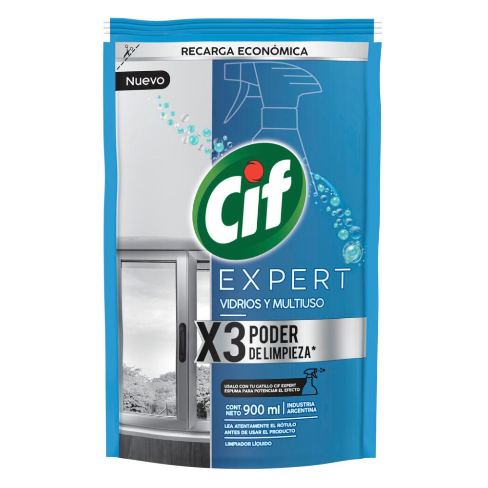 7791290795662 LIMPIADOR CIF VIDRIOS-MULTIUSO EXPERT D.PACK 900 ML
