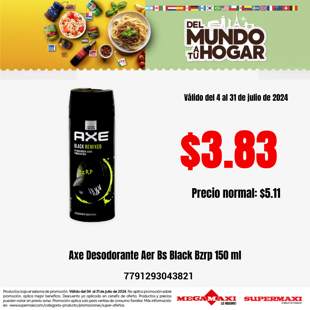 7791293043821 DESOD. AER. AXE B.SPRAY 97 GRS. BLACK REMIXED BZRP (62688346