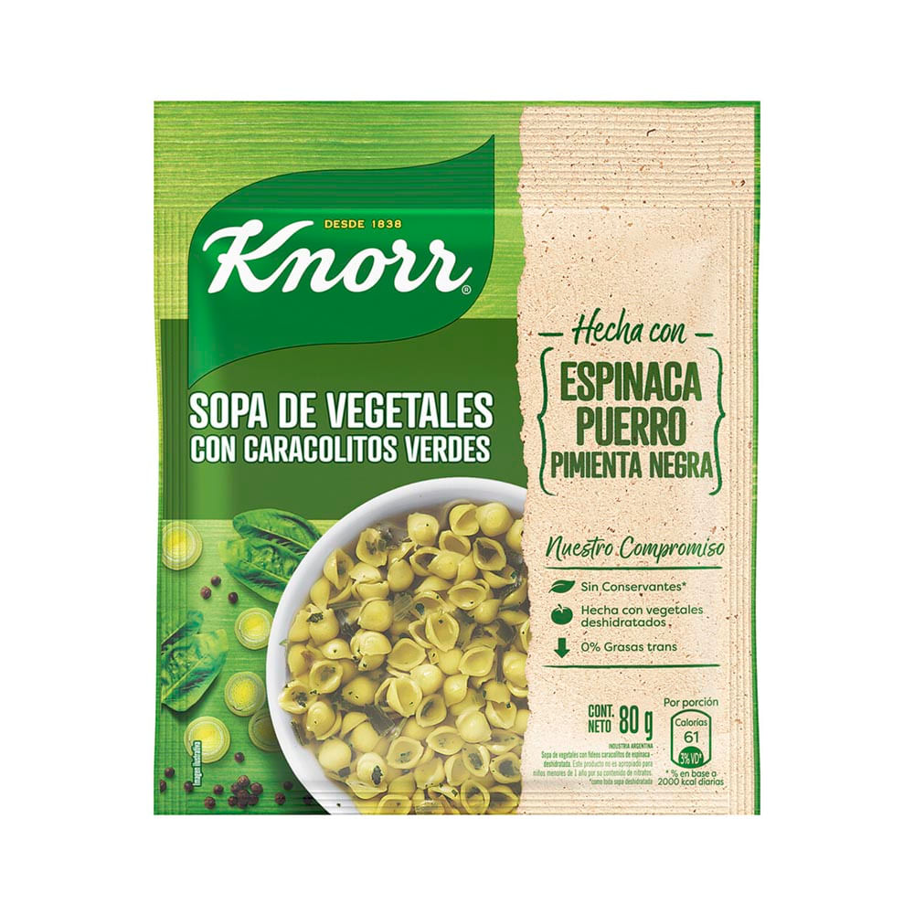 SOPA KNORR VEGETALES C/CARACOLITOS VERDES 80 GRS (69638350)