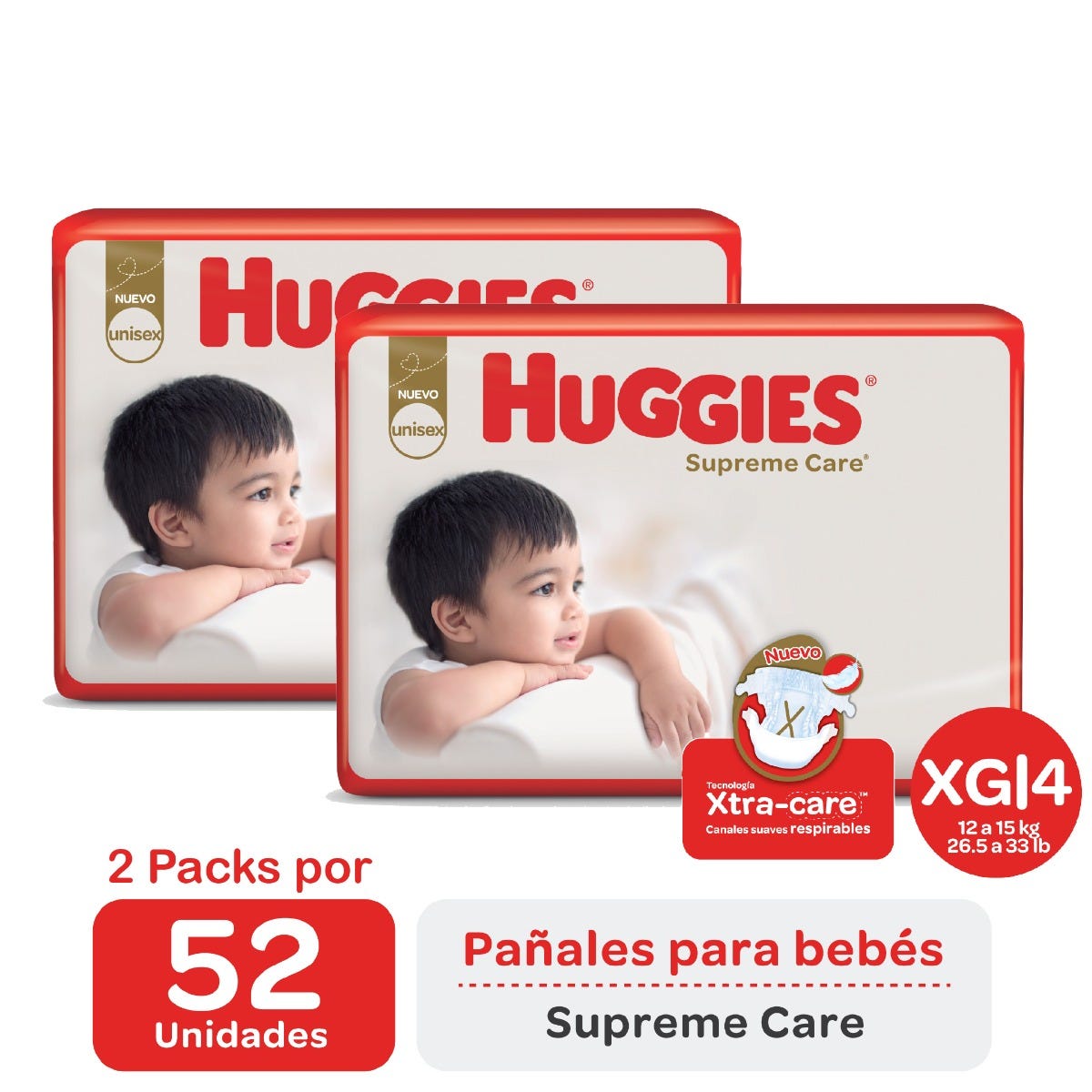 7794626010118 PAÑAL HUGGIES SUP. CARE XG. 52 UN. UNISEX (69791816)