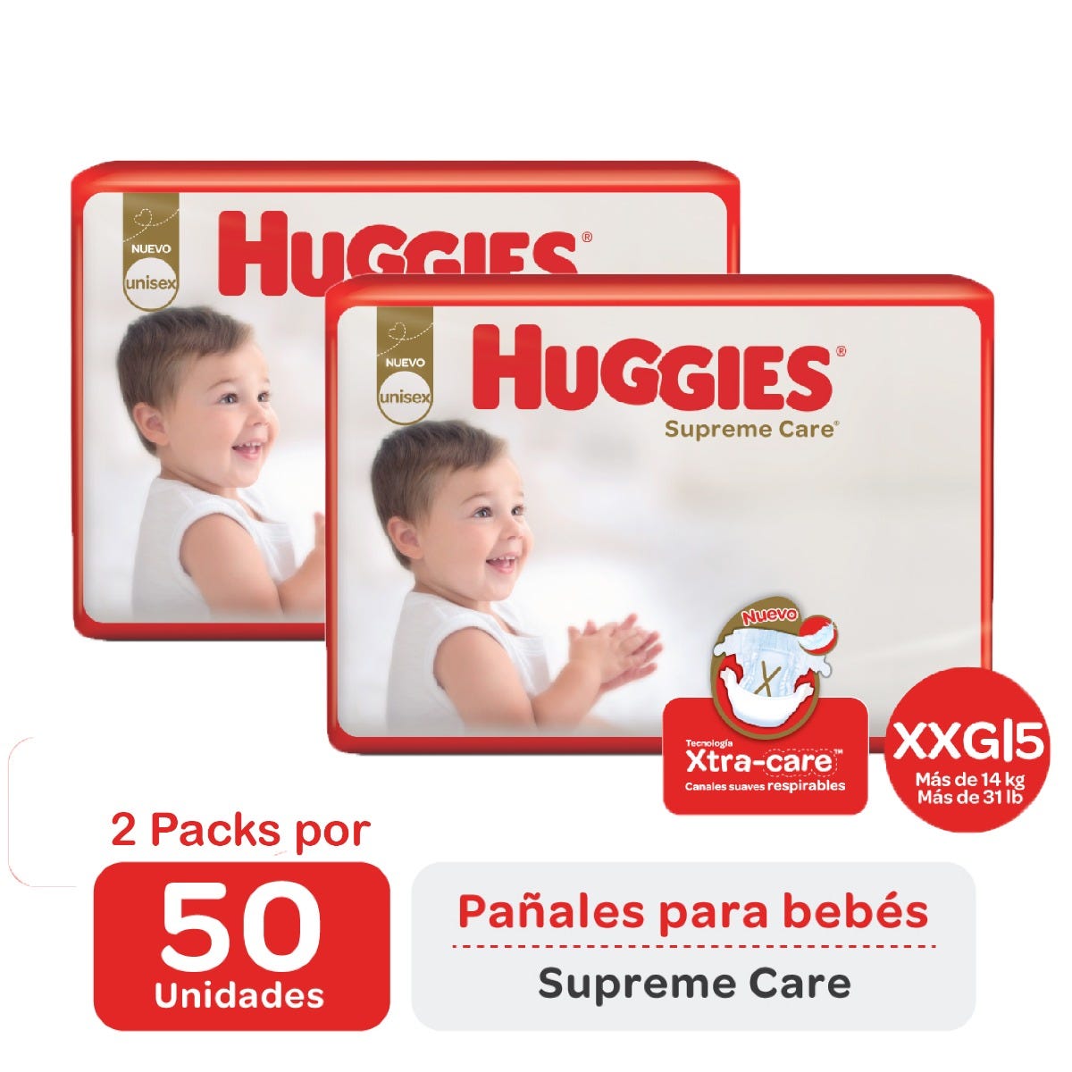 7794626010125 PAÑAL HUGGIES SUP. CARE XXG. 50 UN. UNISEX (69791817)