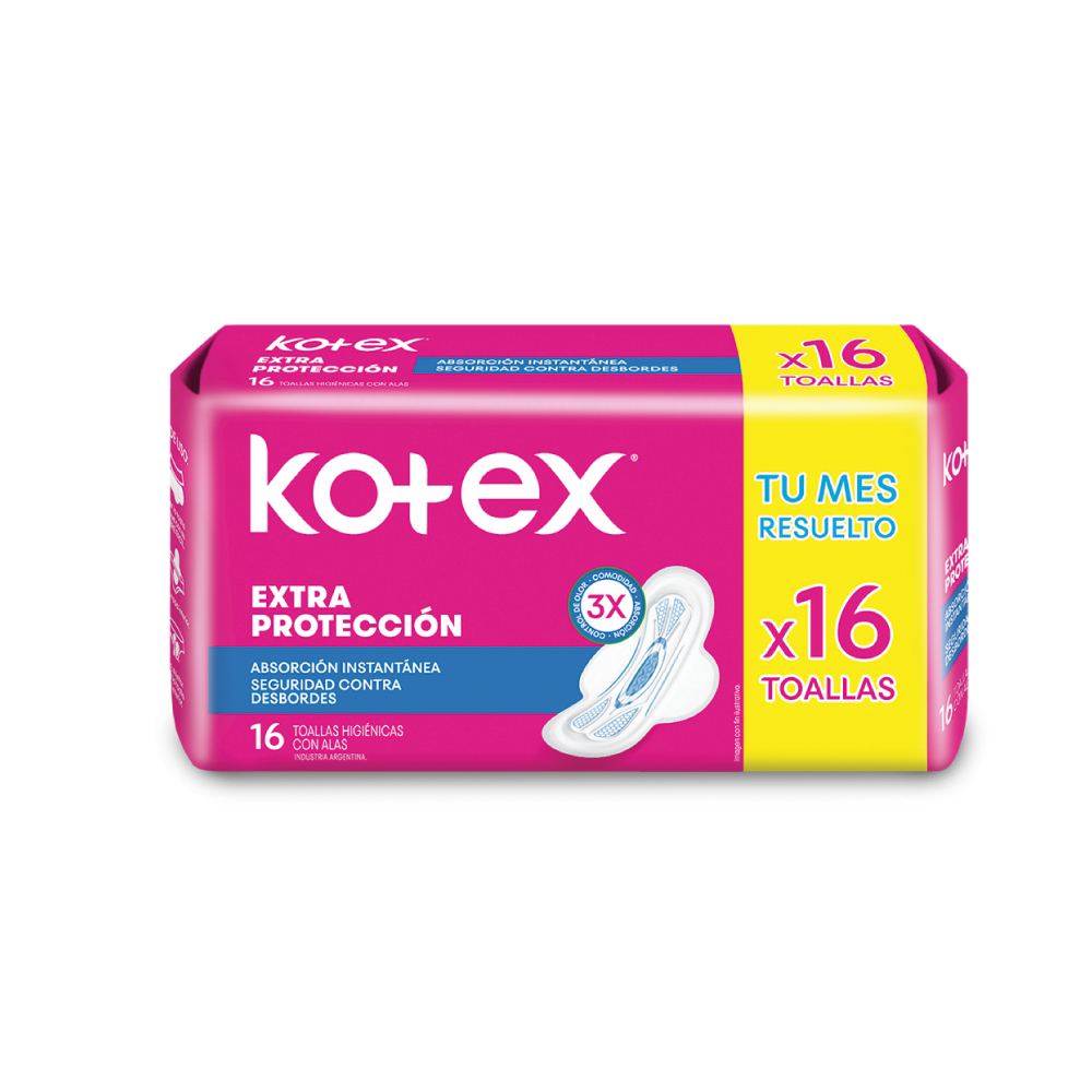 TOALLAS HIG. KOTEX NORMAL EX.SUAVE C/ALAS 16 UN.