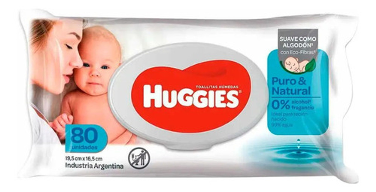 7794626011108 TOALLAS HUMEDAS HUGGIES PURO Y NATURAL 80 UN. FLIPTOP