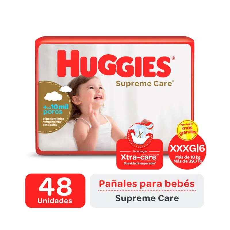 7794626012365 PAÑAL HUGGIES SUP. CARE XXXG. 48 UN. UNISEX (69791818)