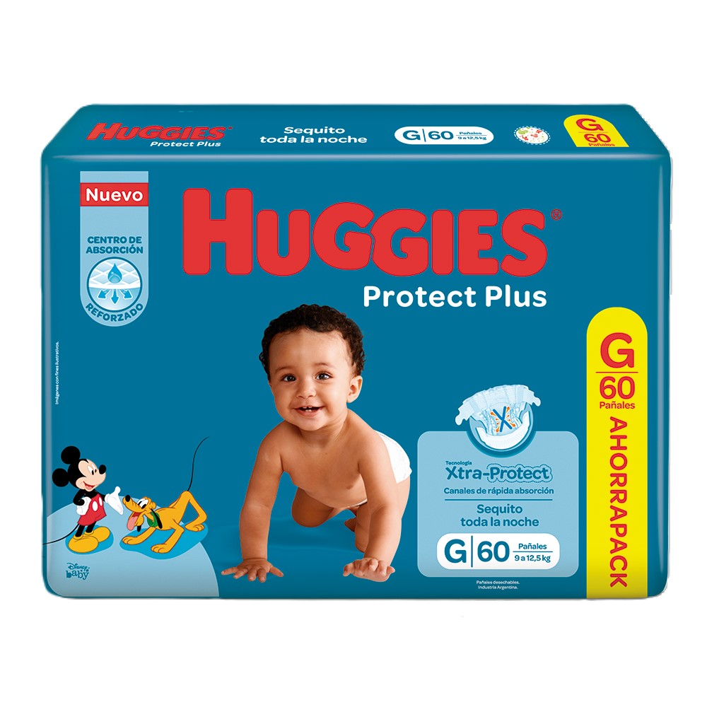 7794626013546 PAÑAL HUGGIES PROTECT PLUS G 60 UN. AHORRAPACK (69999470)