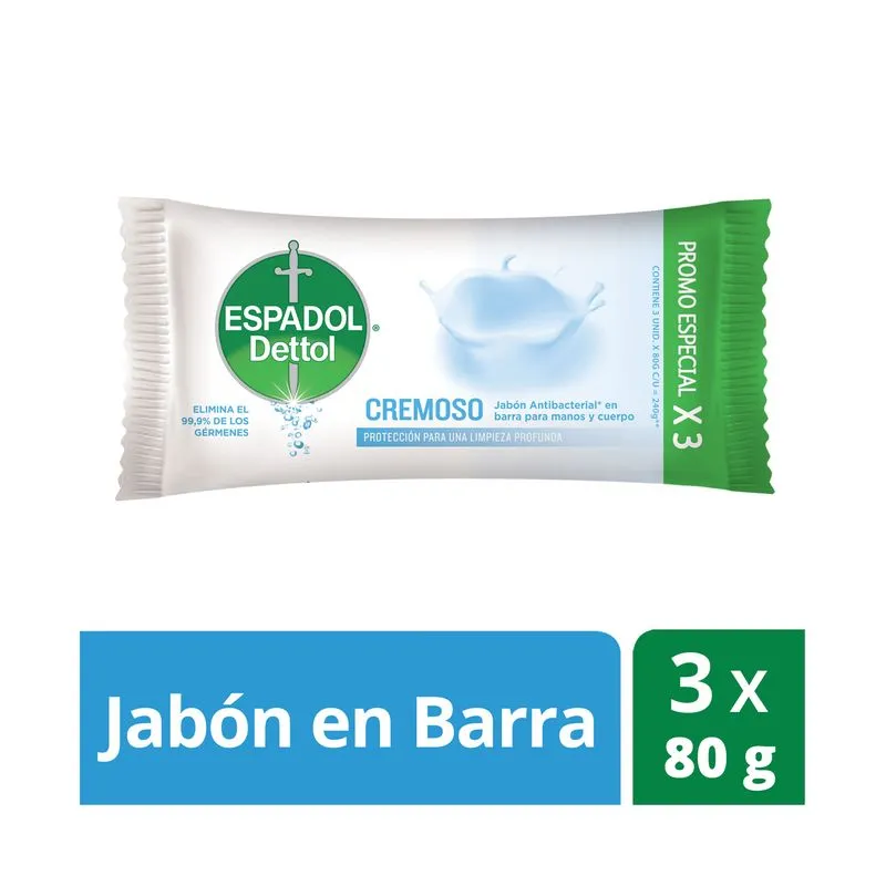 7798339190136 JABON ESPADOL DETTOL ANTIBACT. 80 GRS. X 3 UN. CREMOSO