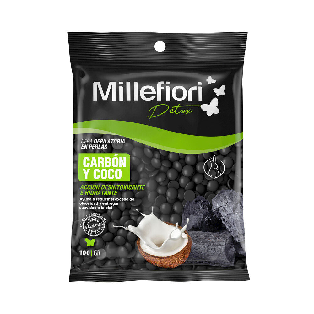 CERA DEPILATORIA EN PERLAS MILLEFIORI 100 GRS. CARBON Y COCO