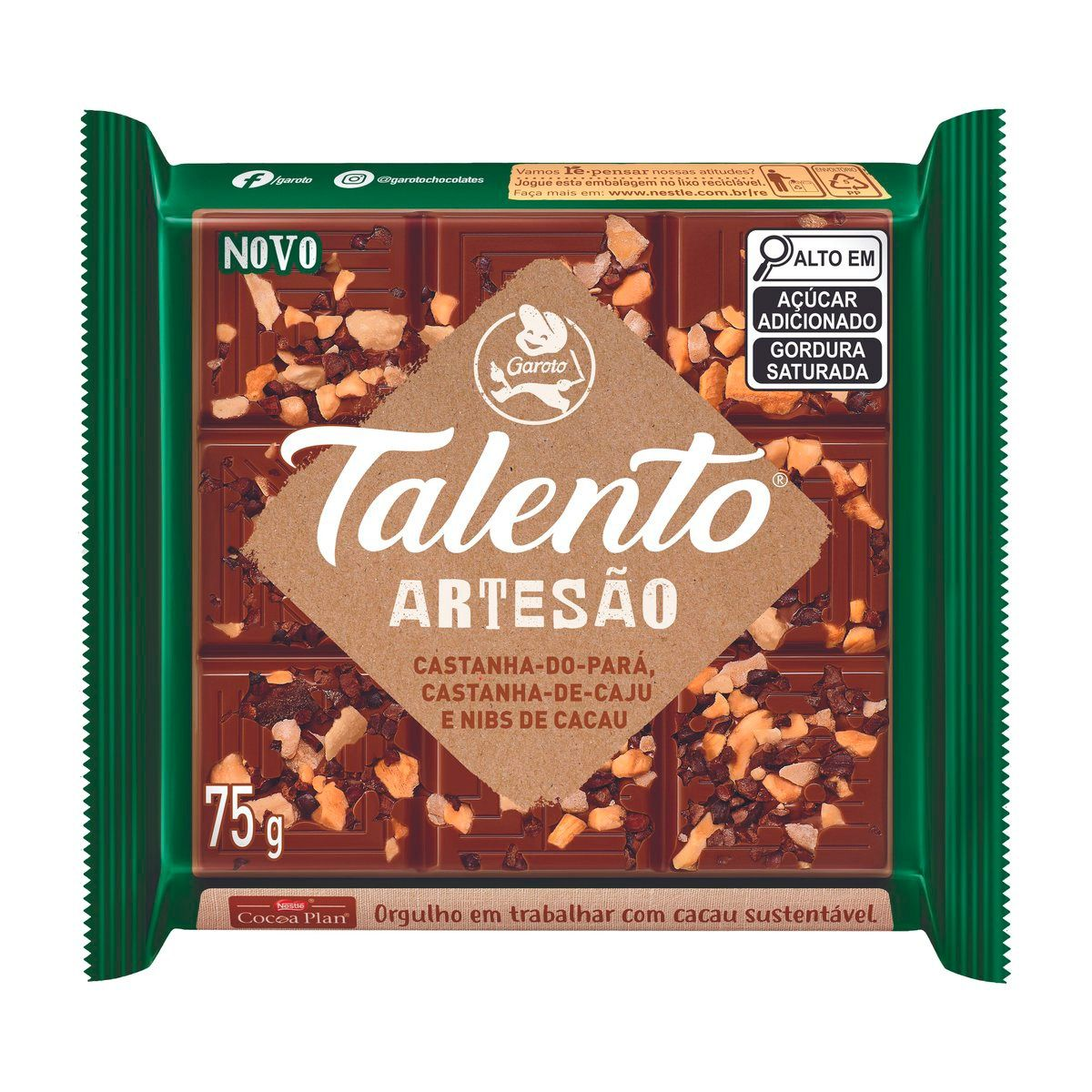 7891000392805 CHOCOLATE GAROTO TALENTO ARTESANAL 75 GRS. CASTAÑA CAJU