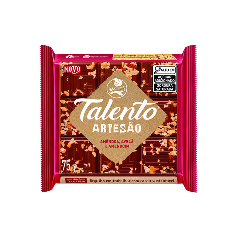 CHOCOLATE GAROTO TALENTO ARTESANAL 75 GRS. ALMENDRAS