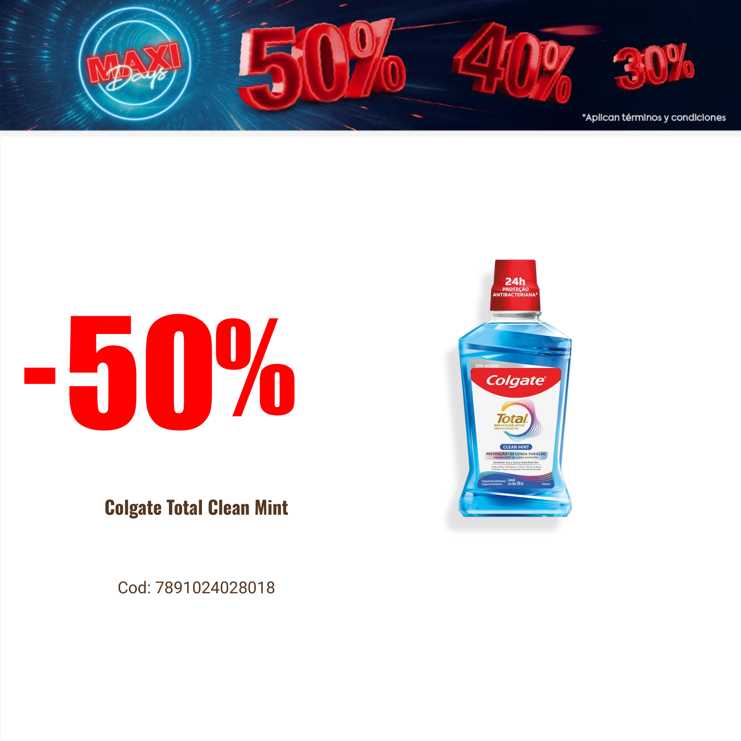 7891024028018 ENJUAGUE BUCAL COLGATE TOTAL12 500 ML. CLEAN MINT (02801A)