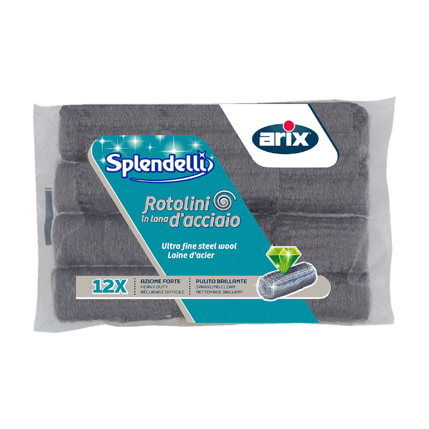 8008990005595 ESPONJA LANA DE ACERO SPLENDELLI X 10 UN. ROLLITOS (8924)