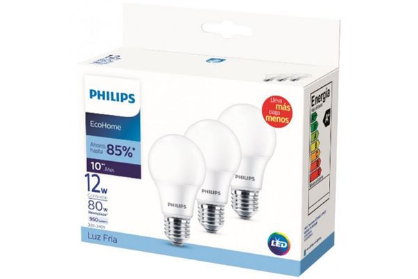 8718699732103 LAMPARA PHILIPS LED ECOHOME PACK X 3 UN. 12 W FRIA (65983)