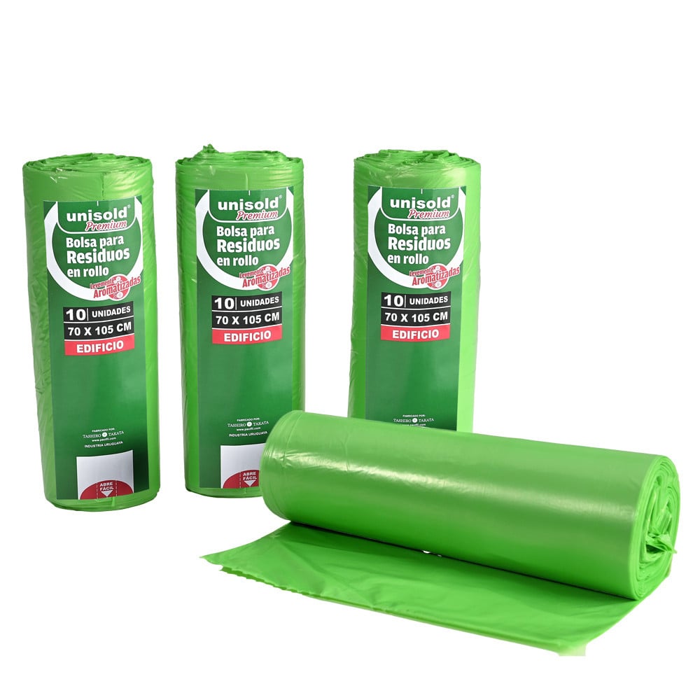 104570 BOLSAS RESIDUOS UNISOLD PREMIUM VERDE ROLLO 10 UN. 70 X 105