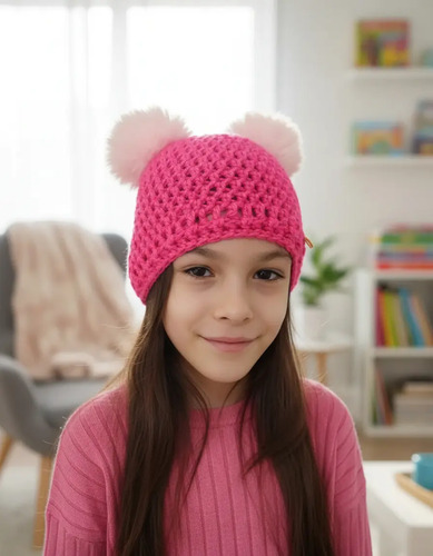 105579 GORRO INFANTIL TEJIDO PINTAS C/POM POM (DQ406)