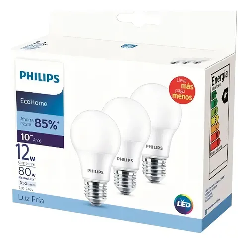 107851 LAMPARA PHILIPS LED ECOHOME PACK X 2 UN. 12 W FRIA (65982)