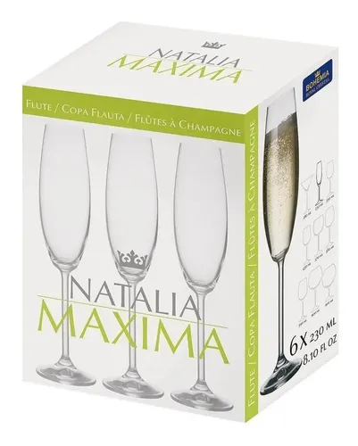 COPA DE VIDRIO NATALIA MAXIMA BOHEMIA FLAUTA 230 CC. X 6
