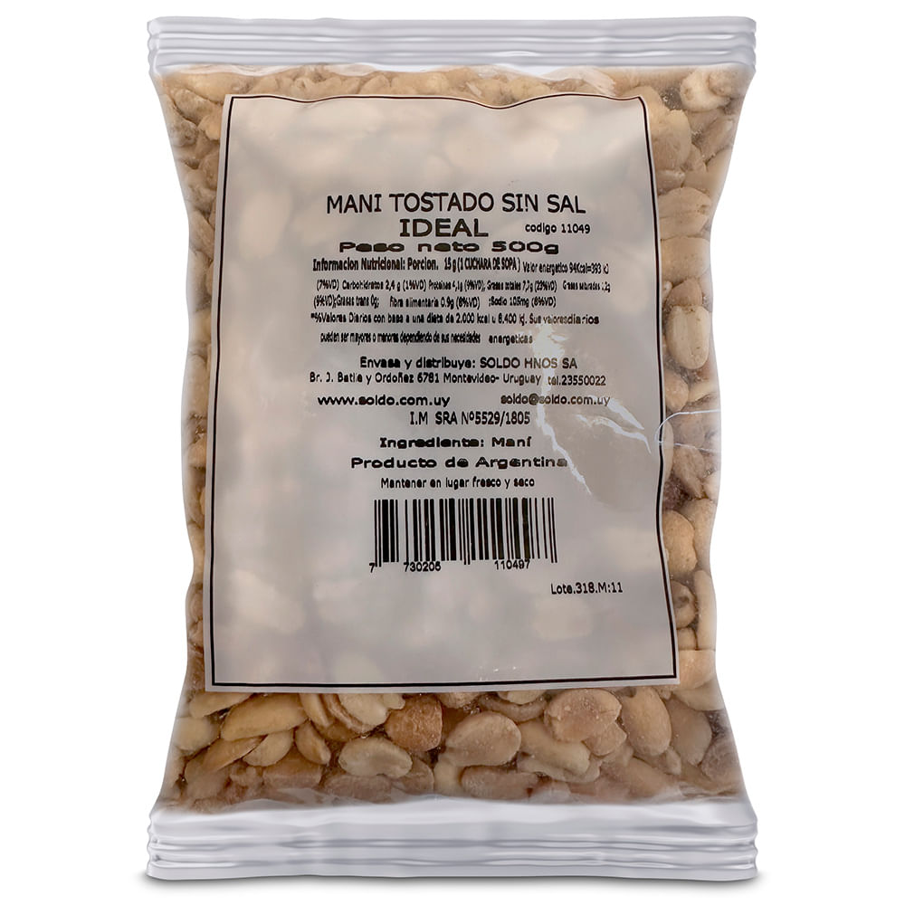 119585 MANI TOSTADOS S/SAL IDEAL 500 GRS. (11049)