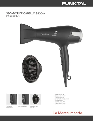 SECADOR DE CABELLOS PUNKTAL PK-2500-ION 2500W (3797)