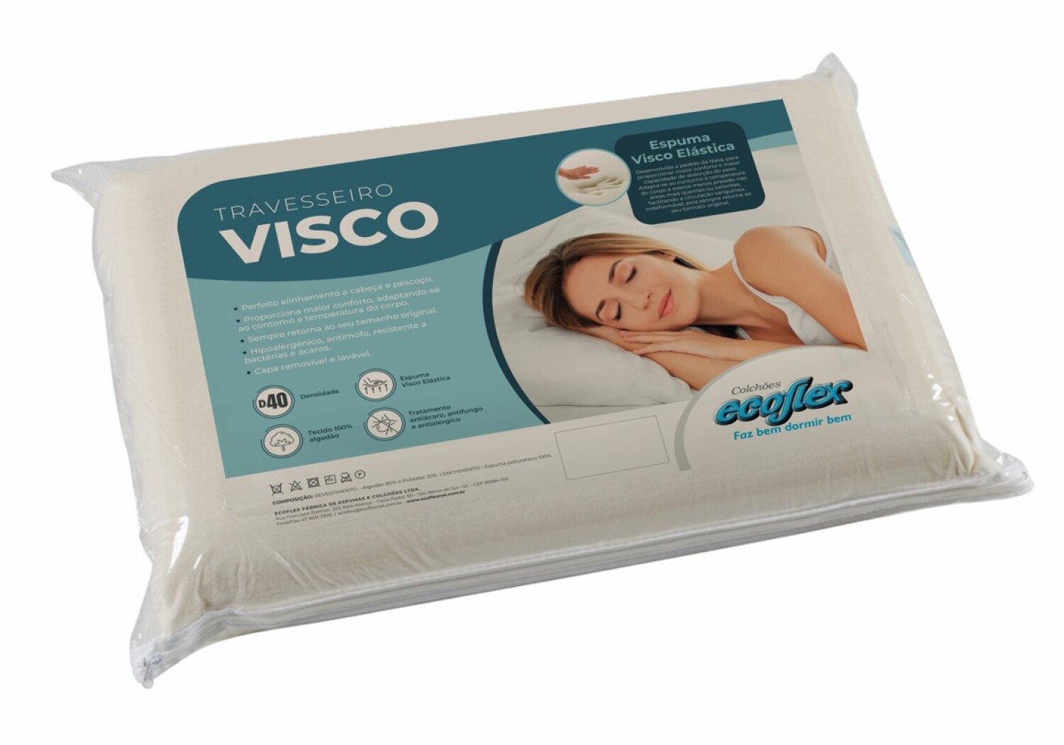ALMOHADA ECOFLEX VISCOELASTICA D40 60 X 40 X 10 CM.