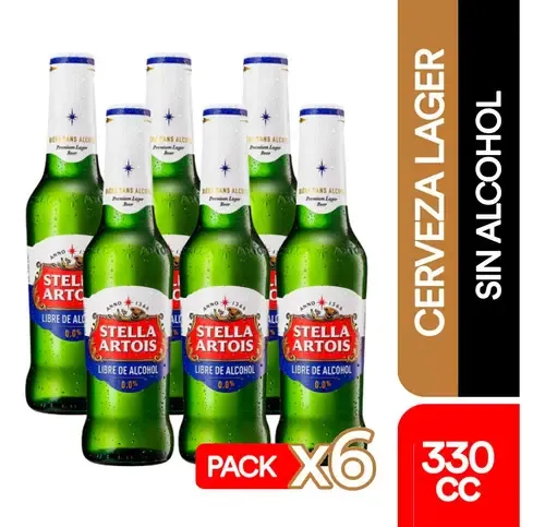CERVEZA STELLA ARTOIS PREMIUM LN 330 CC. PACK X 6 (C/ENV.)