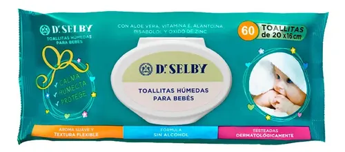 TOALLAS HUMEDAS DR. SELBY P/BEBE 60 UN. PACK X 2 C/ALOE (3590)