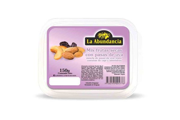 125640 MIX FRUTA SECA C/PASAS UVA LA ABUNDANCIA 150 GRS. TUBO (52252)