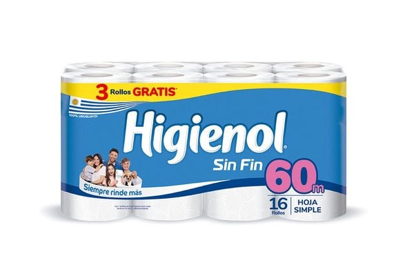 125719 PAPEL HIGIENICO HIGIENOL SIN FIN PLUS 16 UN. 60 M. (940)