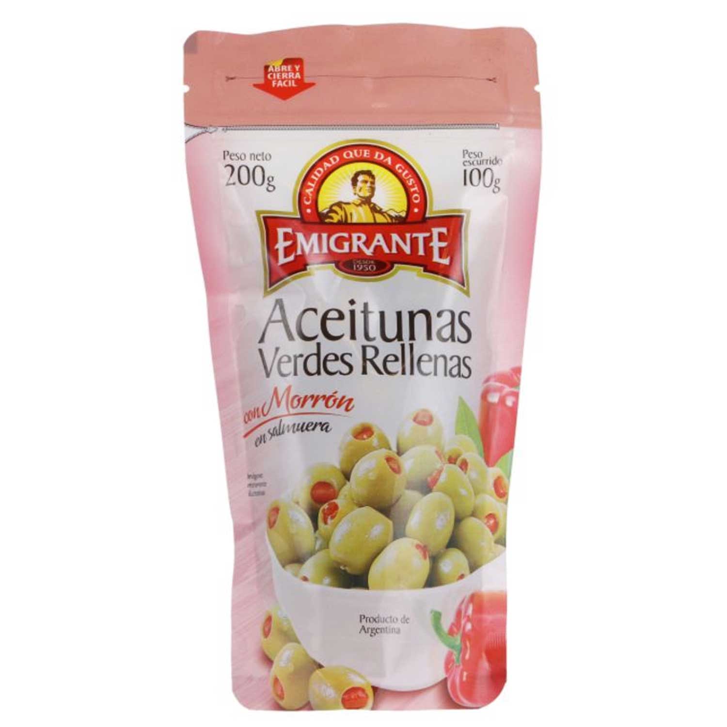 ACEITUNA EMIGRANTE RELLENA C/MORRON 1,8/1 KG. D.PACK (200303)