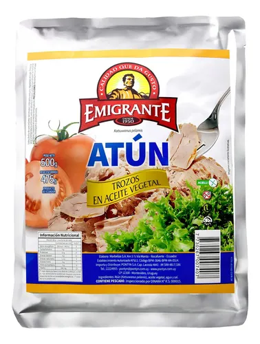126305 ATUN E/TROZOS A/ACEITE VEG. EMIGRANTE 500 GRS. POUCH + TAPER (209831)