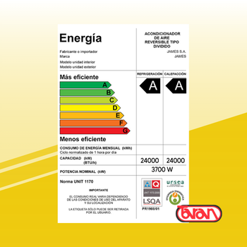 ACONDICIONADOR AIRE INVERTER JAMES 24000 BTU (AAM-24 GL-INV) (90124)